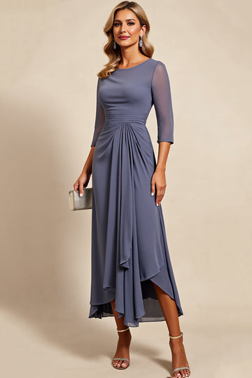 Twilight Sheath Chiffon Long Mother of the Bride Dress with 3/4 Sleeves